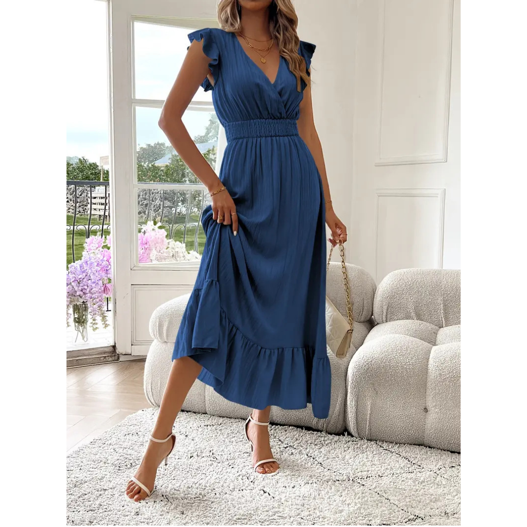 AVALERI™ - Elegant sommer-maxikjole med rynket V-hals