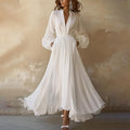 Nete | Elegantes langes Vintage-Kjole med V-Ausschnitt i Hvid Dame
