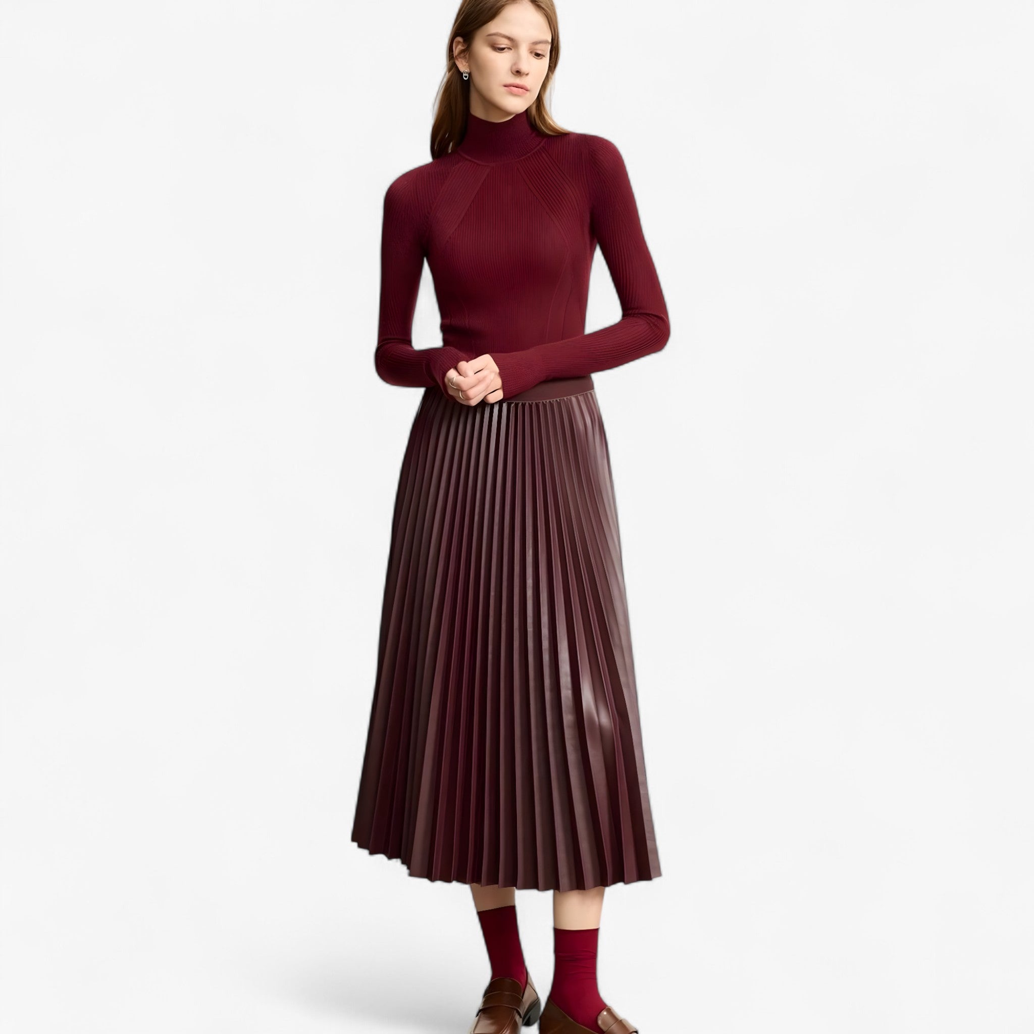 Gelly | Nederdel i Plisseret Læder - Bordeaux - women's fashion - {{ product_tags }