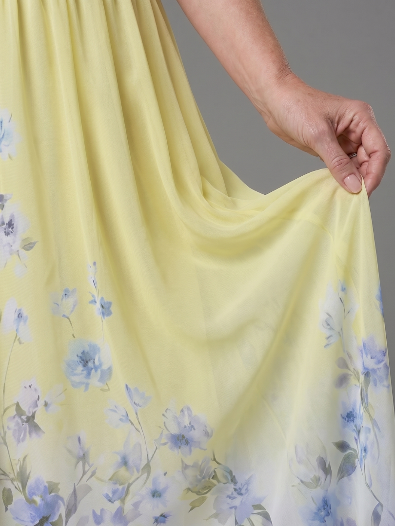 Clarissa | Ærmeløs V-hals blød blomstret Midi-kjole