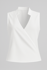 Elena | Sleeveless Blouse with V-Neck and Stand Collar