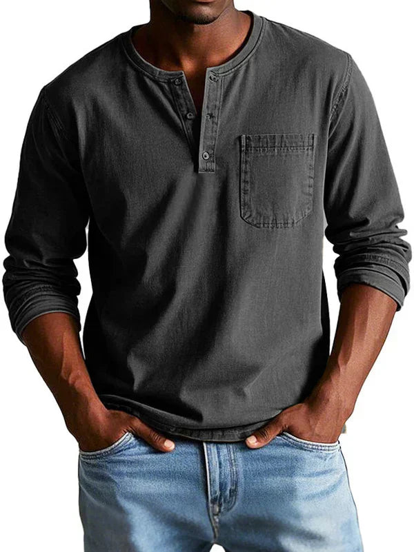 Langærmet Henley til mænd - Behagelig pasform og casual stil