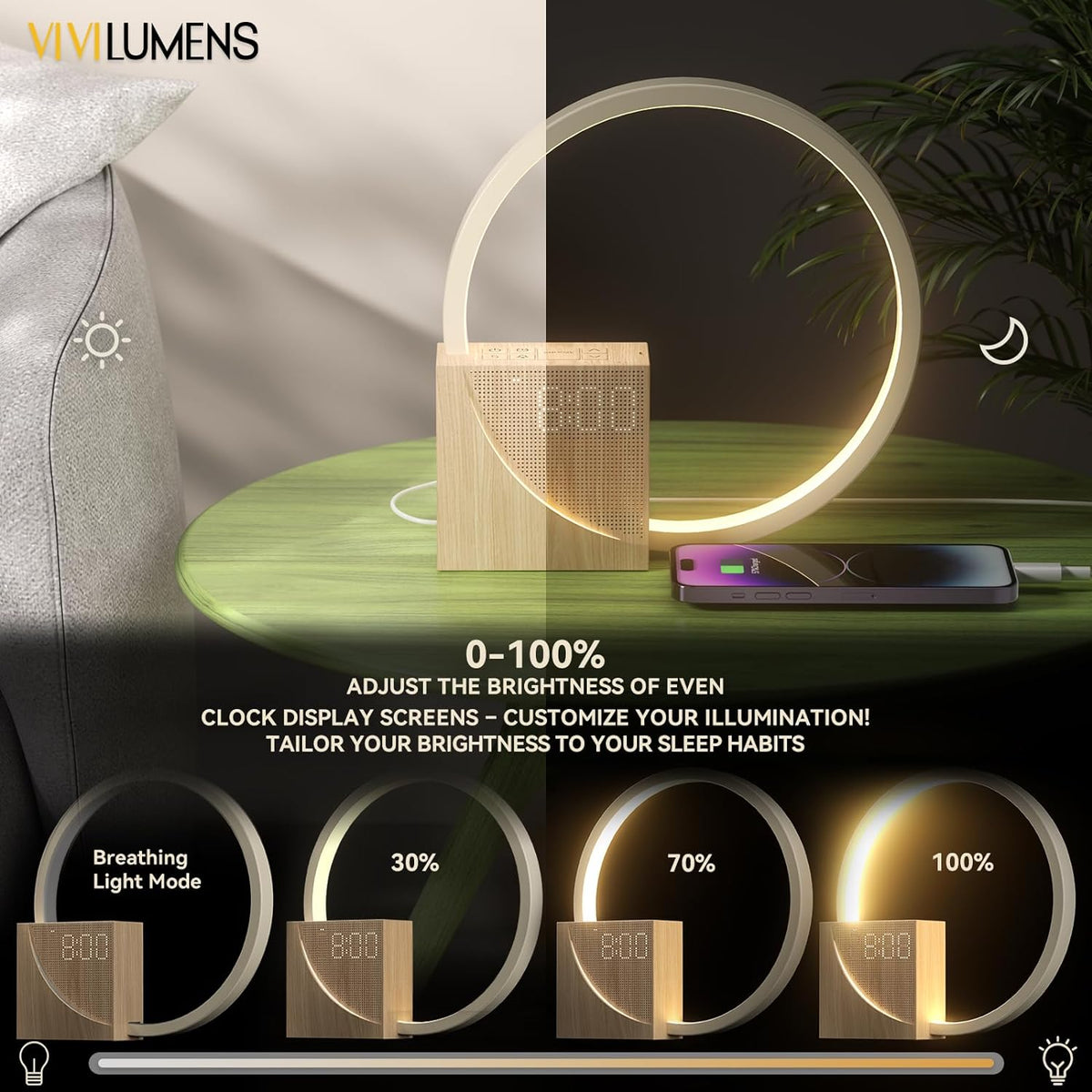 Solopgangsvækkeur – Vækkelys med Trådløs Opladning - - Sunrise Alarm Clock - {{ product_tags }