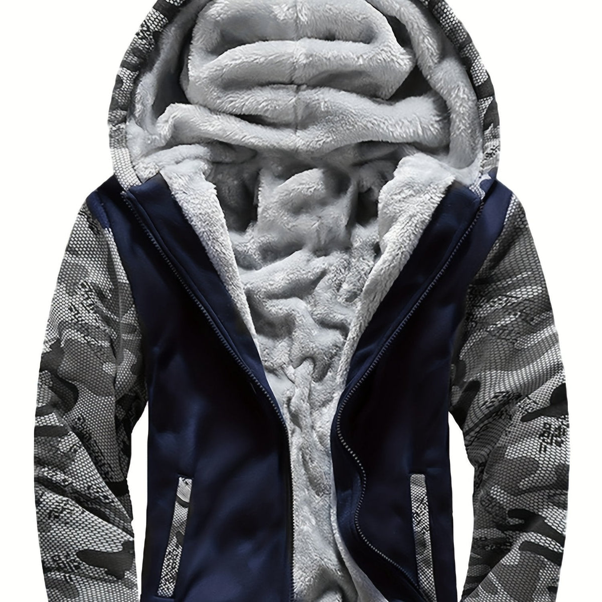 Herre Varm Fleece Hættejakke i Colorblock-Design