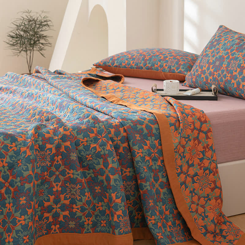 Etnisk stil | Bomuld quilt i seks lag med orange og blå mønster - - Etnisk stil | Bomuld quilt i seks lag med orange og blå mønster - €25 - {{ product_tags }