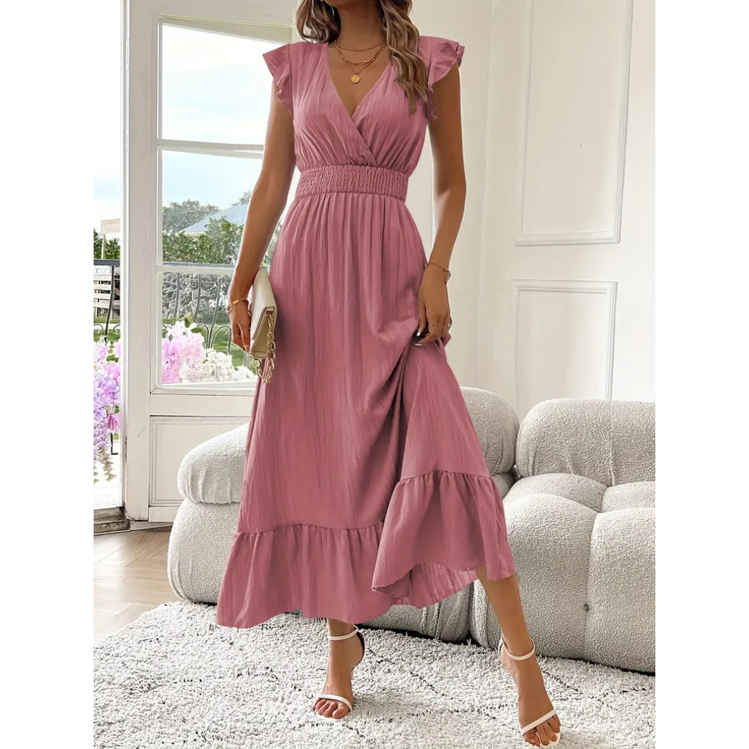AVALERI™ - Elegant sommer-maxikjole med rynket V-hals