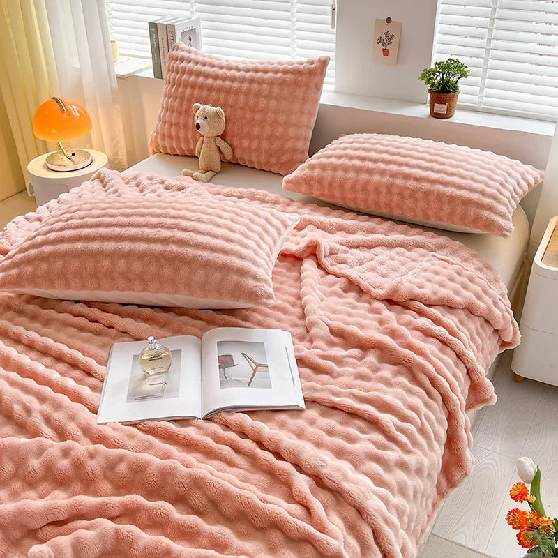 Struktureret Koralfleece Plaid til Sofa og Seng - - Huis en tuin > Linnengoed > Beddengoed > Dekens - {{ product_tags }
