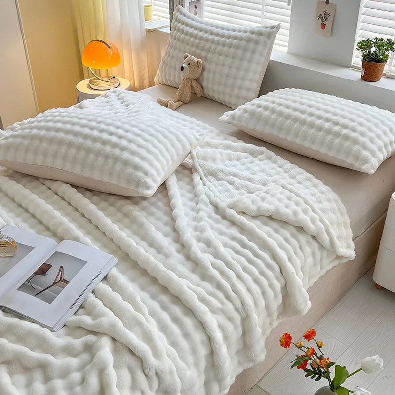 Struktureret Koralfleece Plaid til Sofa og Seng - - Huis en tuin > Linnengoed > Beddengoed > Dekens - {{ product_tags }