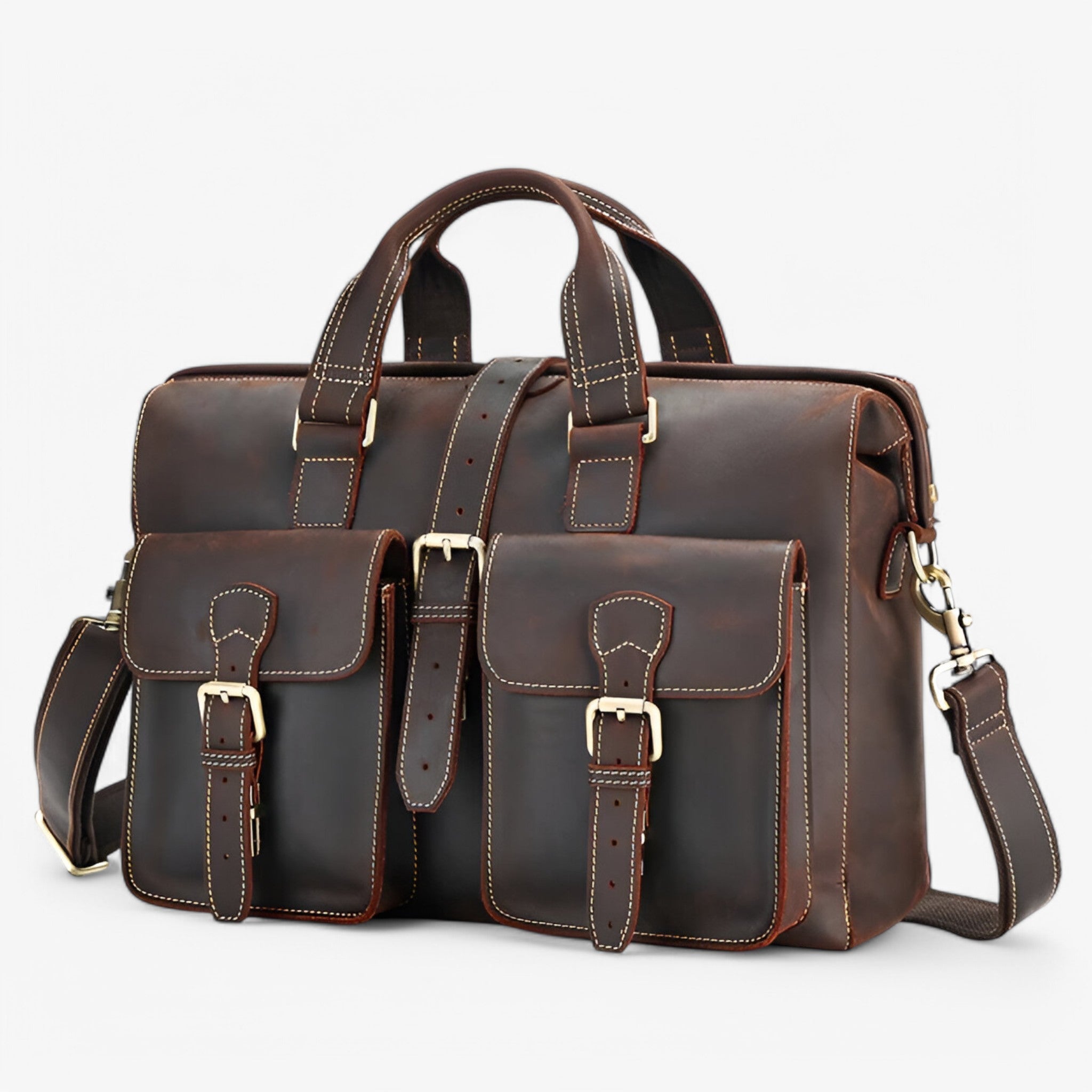 Alessio | Højkvalitets Dokumentmappe i Fuld Læder - Mørkebrun - bags - {{ product_tags }