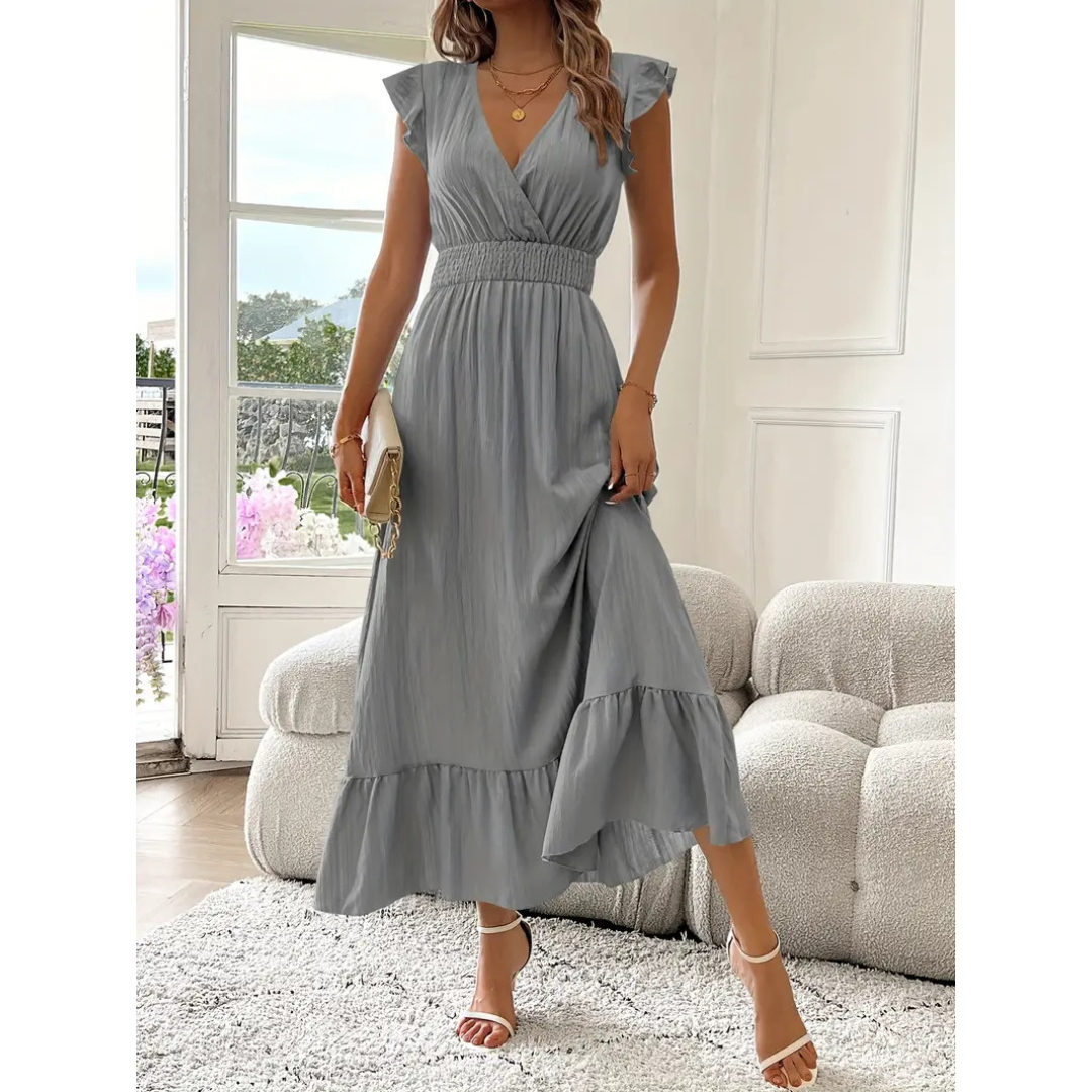 AVALERI™ - Elegant sommer-maxikjole med rynket V-hals