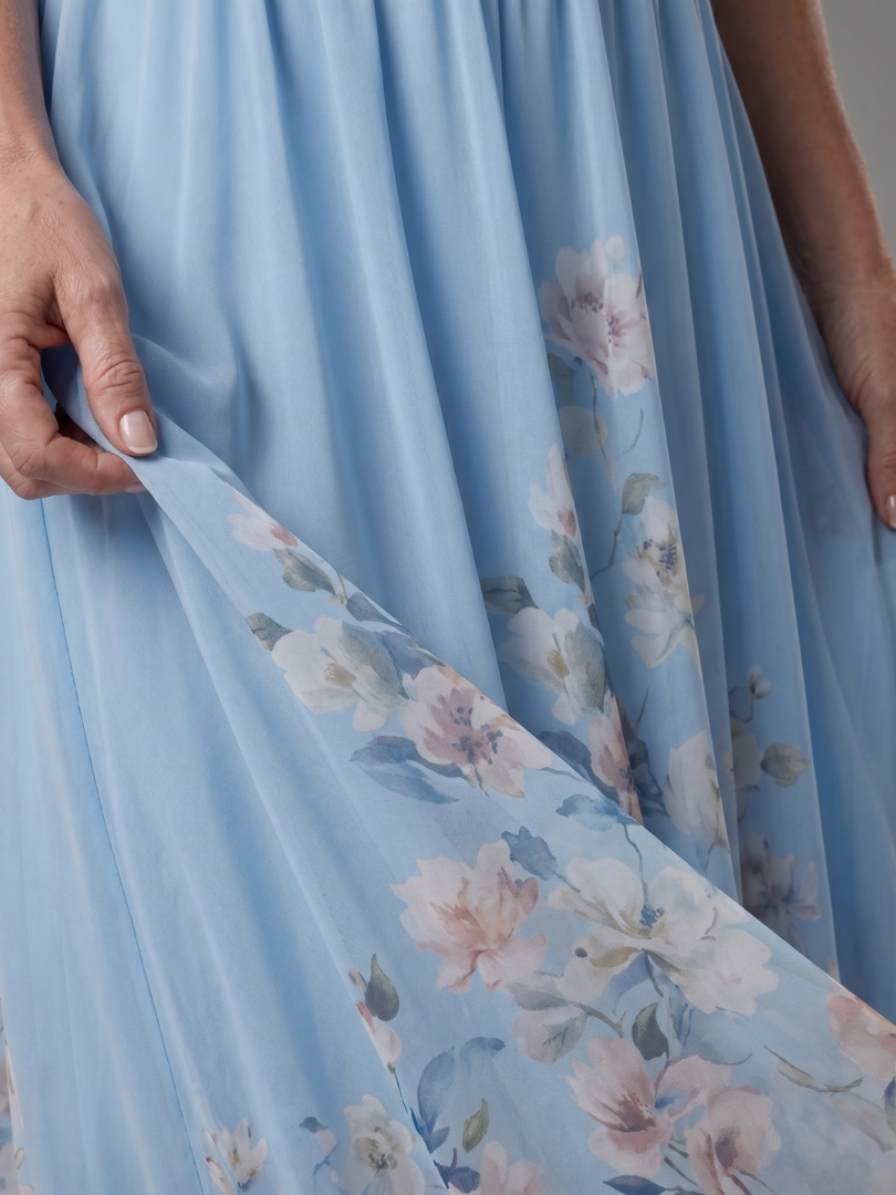 Clarissa | Ærmeløs V-hals blød blomstret Midi-kjole
