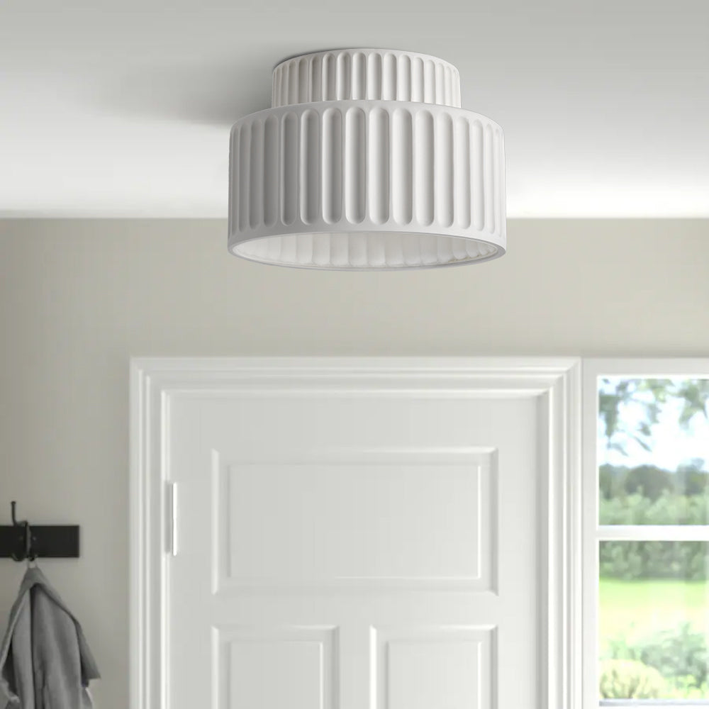 Rillet Loftlampe - Tostrenget Trommel-Design - Hvid D23×H16cm - Deckenleuchte - {{ product_tags }