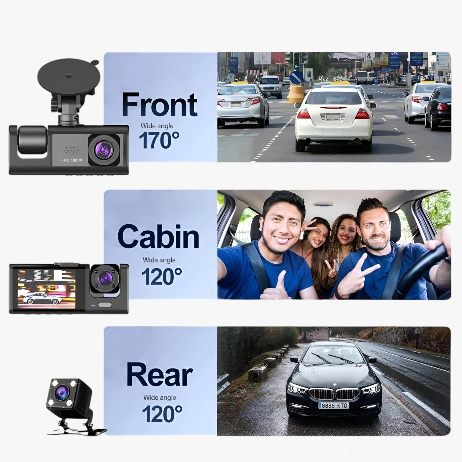 Kayson | 3-kanals bil-dashcam – Altid klart billede, dag og nat - - other - {{ product_tags }