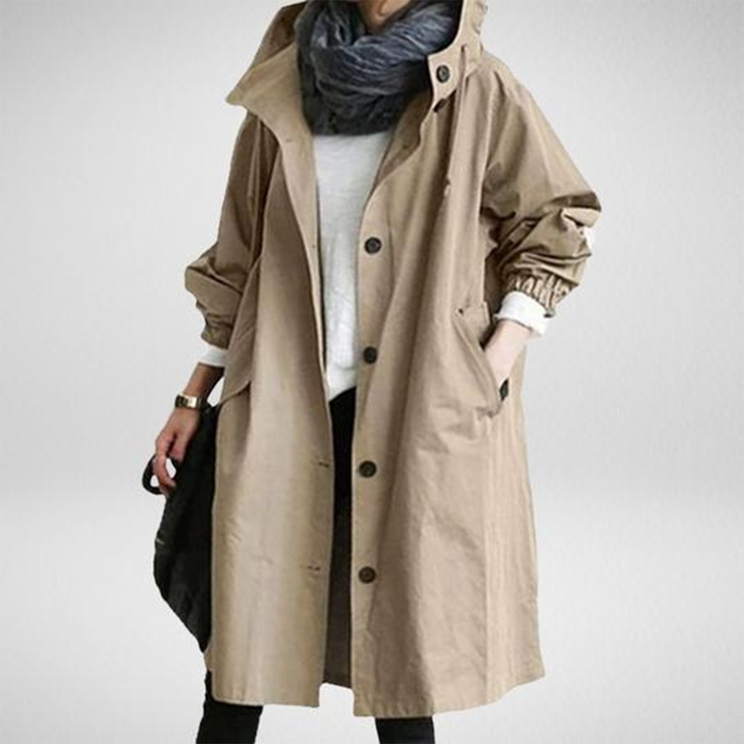 Vandtæt dame-trenchcoat med lang pasform
