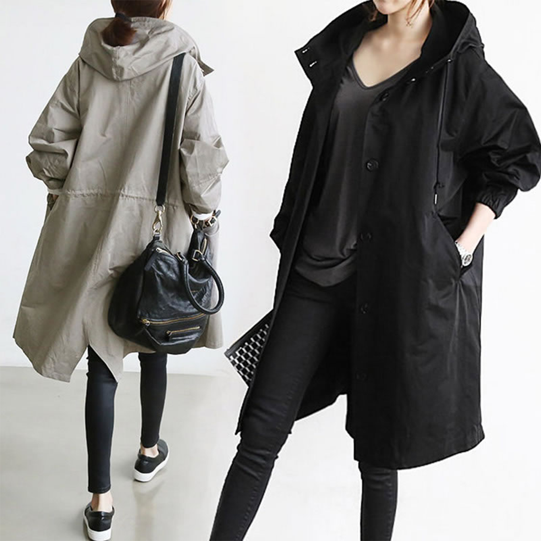 Vandtæt dame-trenchcoat med lang pasform