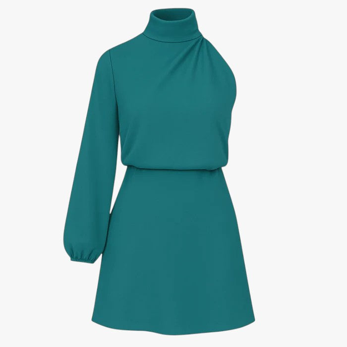 Merzia | Kvinders Elegant Monospalla Kjole - Akvagrøn - Kjoler - {{ product_tags }
