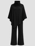 Diana | Alyris Kvinder's Two-Piece Poncho Sæt – Cowl Neck Top & Straight-Leg Bukser