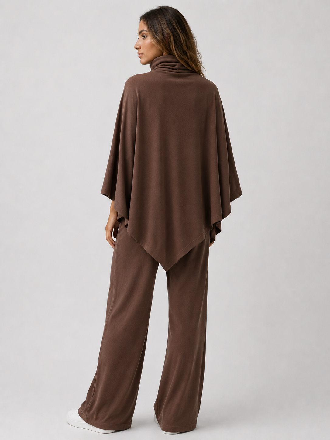 Diana | Alyris Kvinder's Two-Piece Poncho Sæt – Cowl Neck Top & Straight-Leg Bukser
