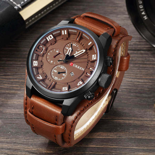 Kronograf-ur i læder til mænd - - watches - {{ product_tags }