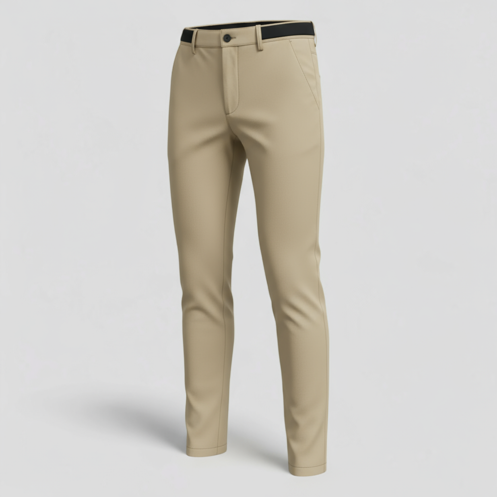 Piero | Herre Slim Fit Bukser med Elastisk Talje - Khaki - Bukser - {{ product_tags }
