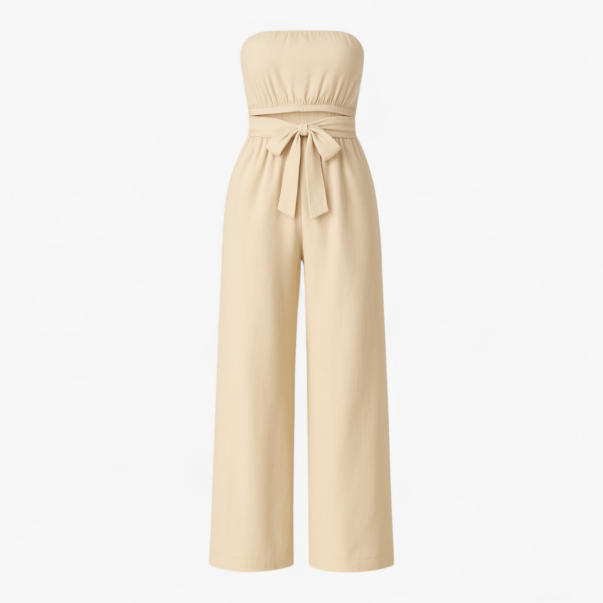 Bella | Sommerdragt uden stropper med brede ben - Beige - Bella | Sommerdragt uden stropper med brede ben - €25 - {{ product_tags }
