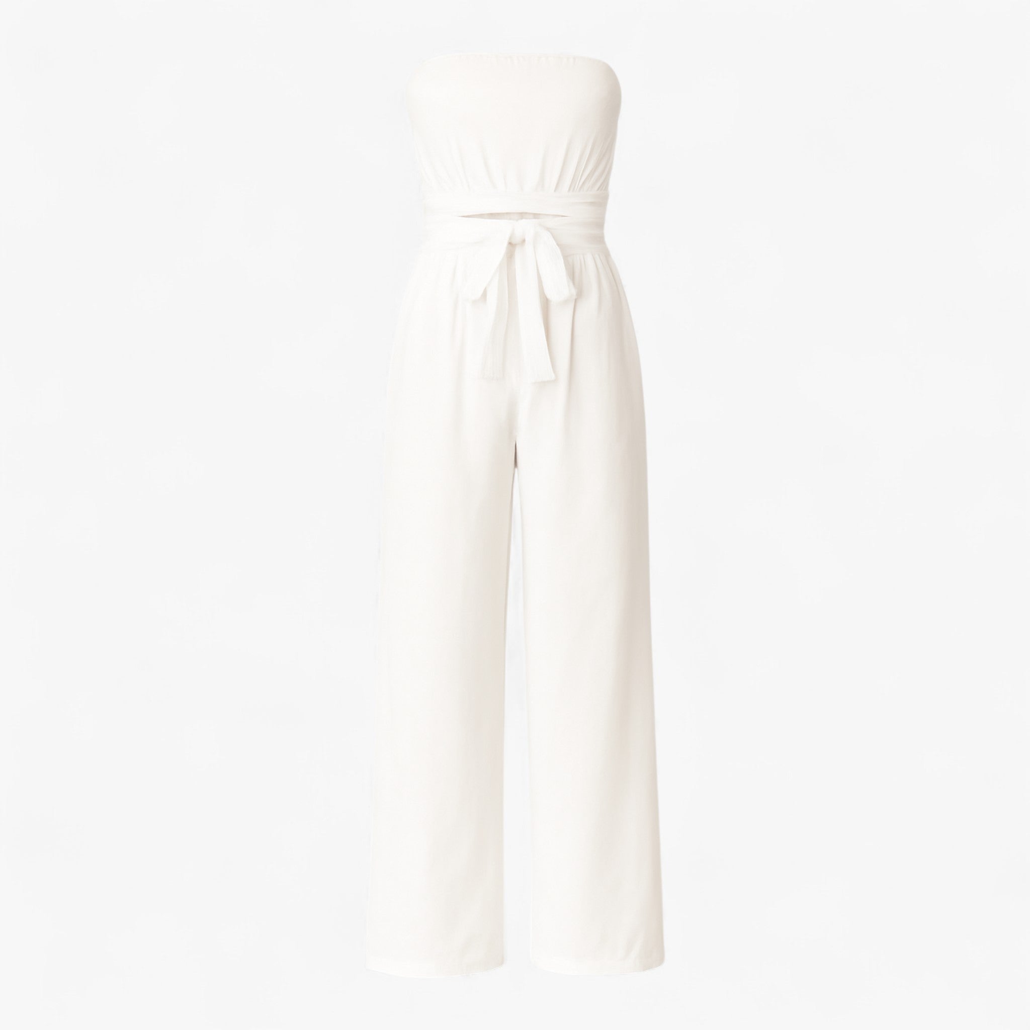 Bella | Sommerdragt uden stropper med brede ben - Hvid - Bella | Sommerdragt uden stropper med brede ben - €25 - {{ product_tags }