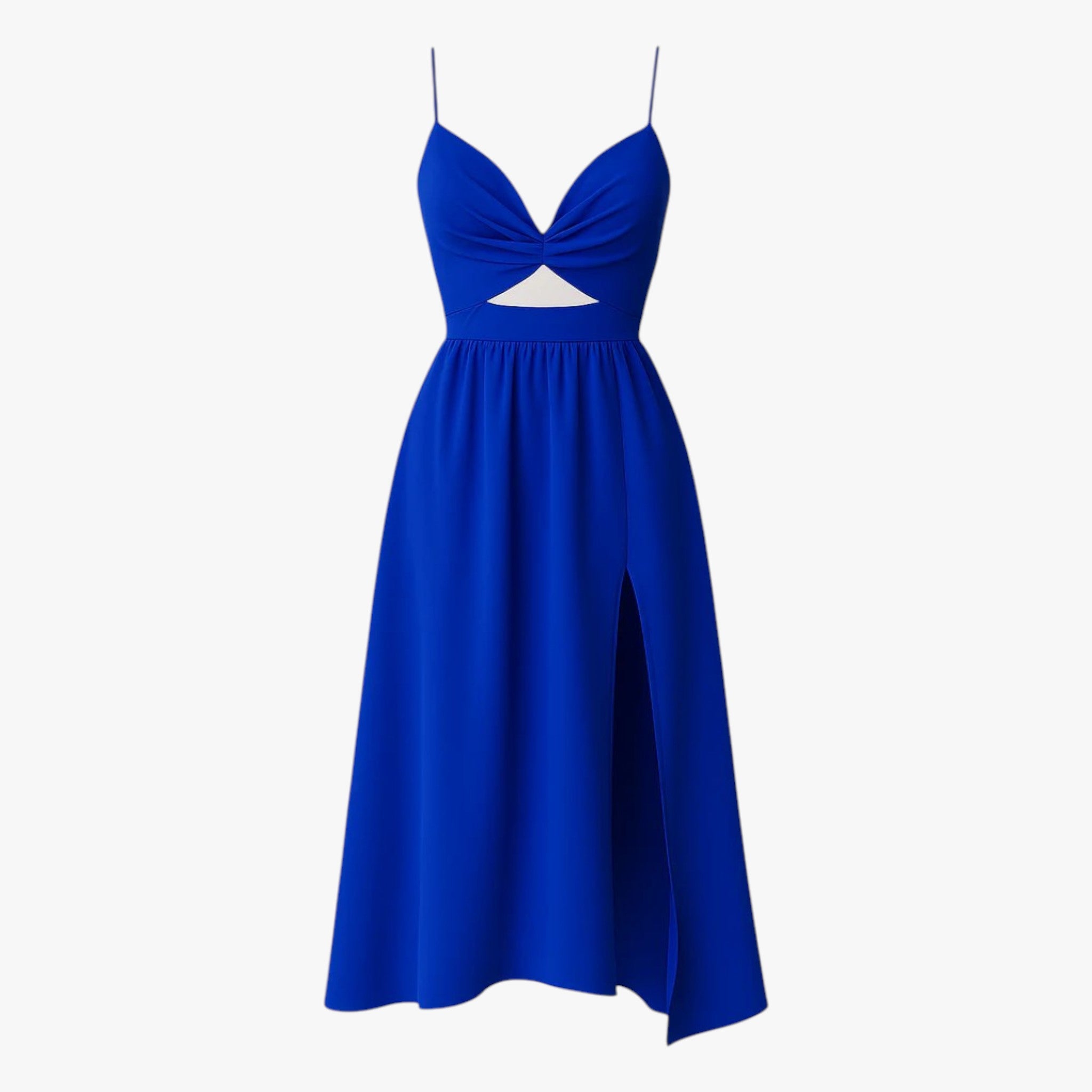 Rhea | Kvindernes Elegante Midi Kjole med Frontspalte - Blå - Kjoler - {{ product_tags }