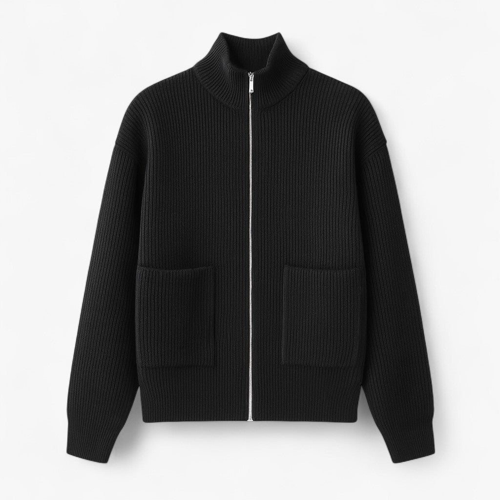 Luca | Herre Striktrøje med Fuld Lynlås - Sort - Herresweatre - {{ product_tags }