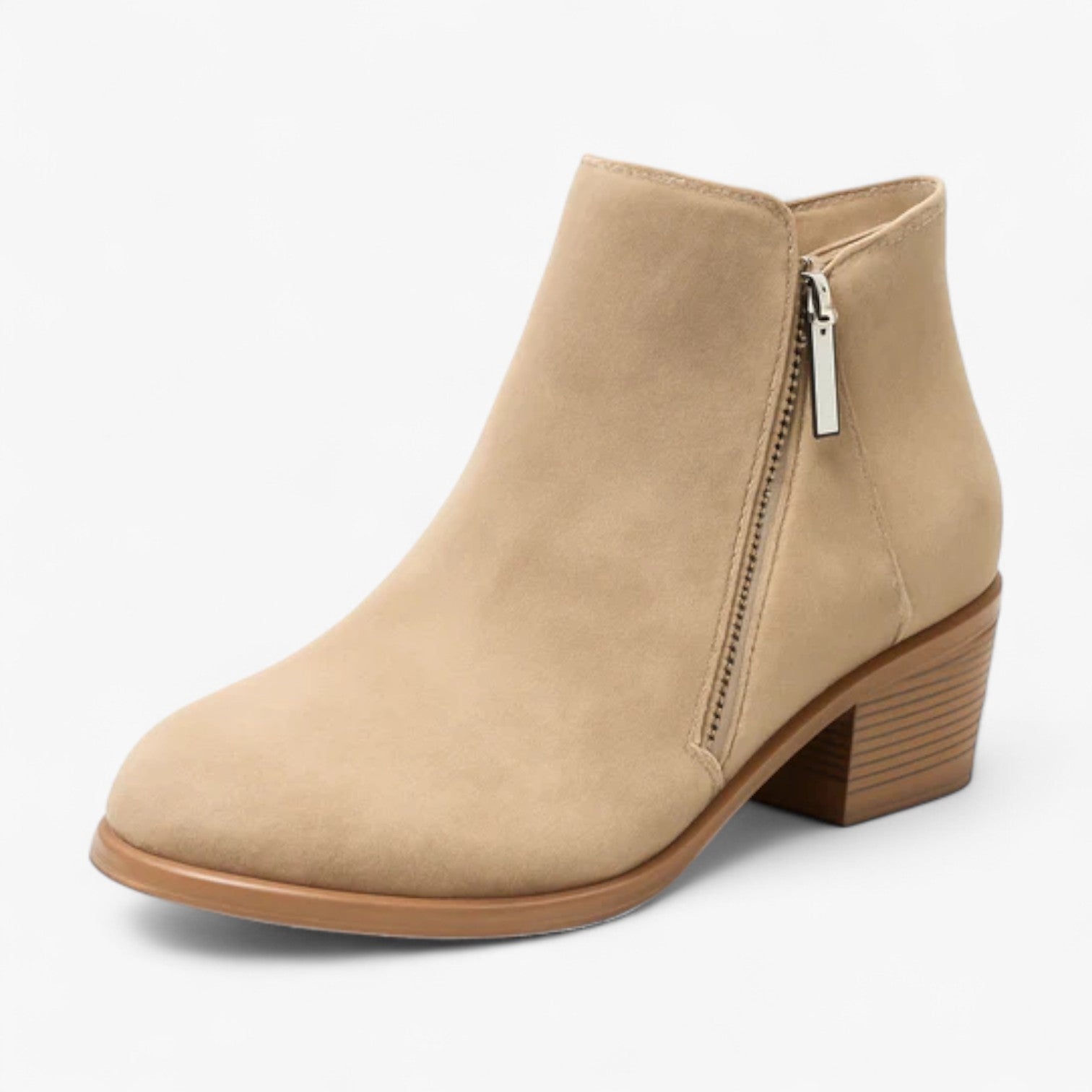 Bridget | Dame Ankelstøvler med Hæl i Ruskind - Beige - Kvinders Støvler - {{ product_tags }