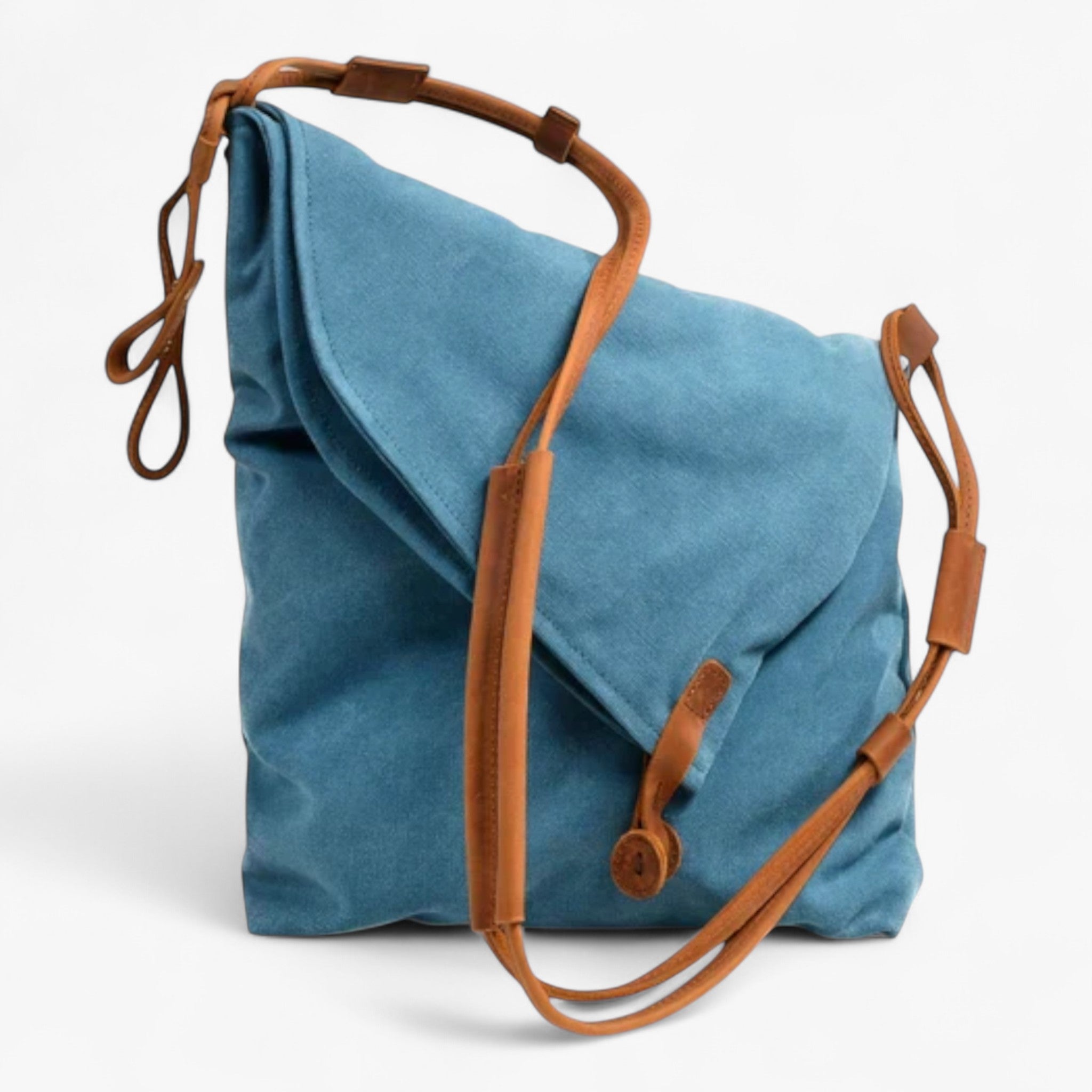 Elegante kanvas skuldertaske med læderdetaljer til et stilfuldt udseende - Himmelblå - Handbags - {{ product_tags }
