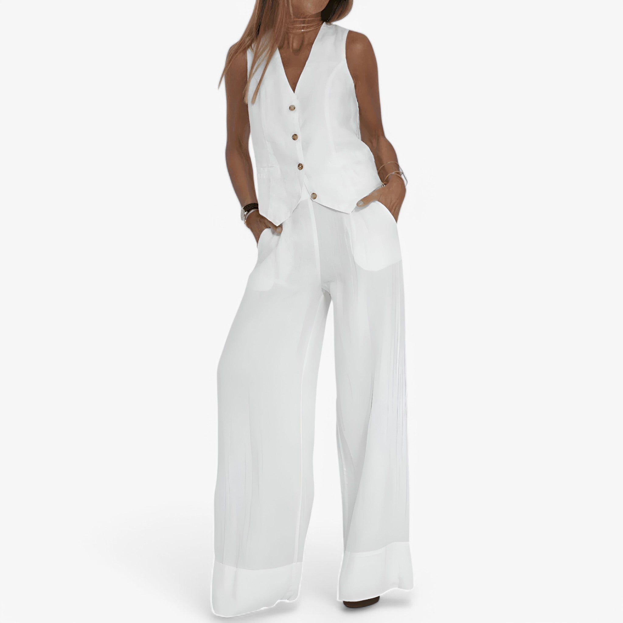 Lina | Ærmeløs vest (med gratis koordinerede bukser) - Bianco - women's fashion - {{ product_tags }