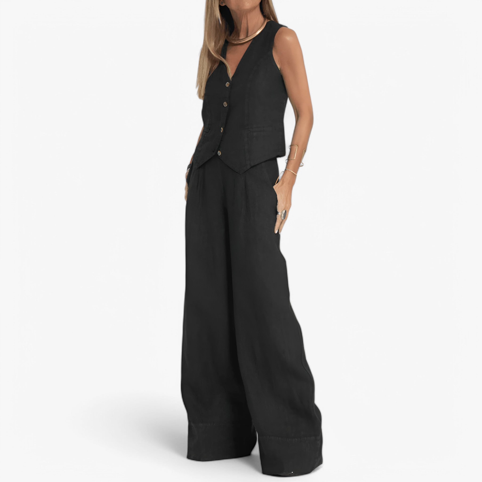 Lina | Ærmeløs vest (med gratis koordinerede bukser) - Nero - women's fashion - {{ product_tags }