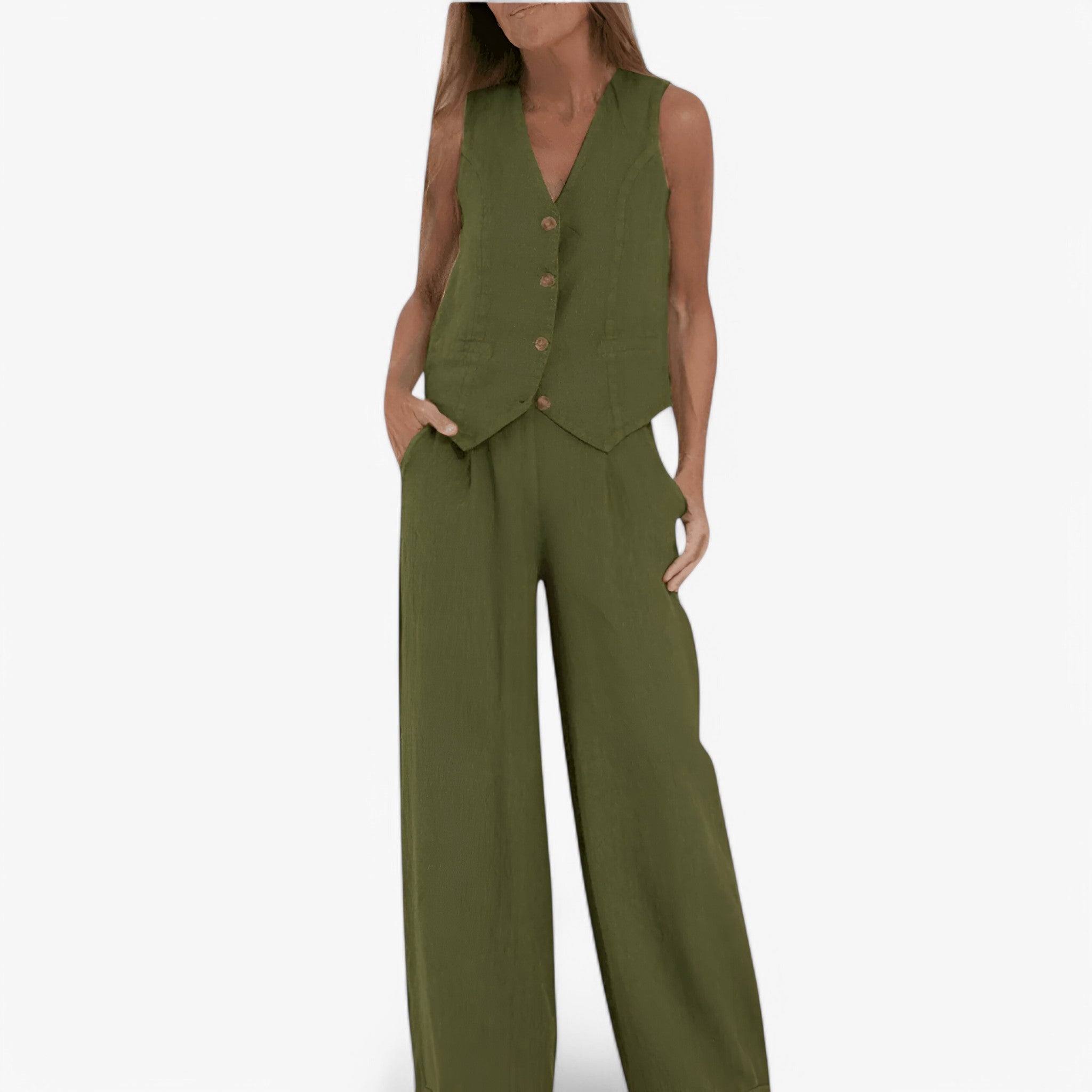 Lina | Ærmeløs vest (med gratis koordinerede bukser) - Verde - women's fashion - {{ product_tags }