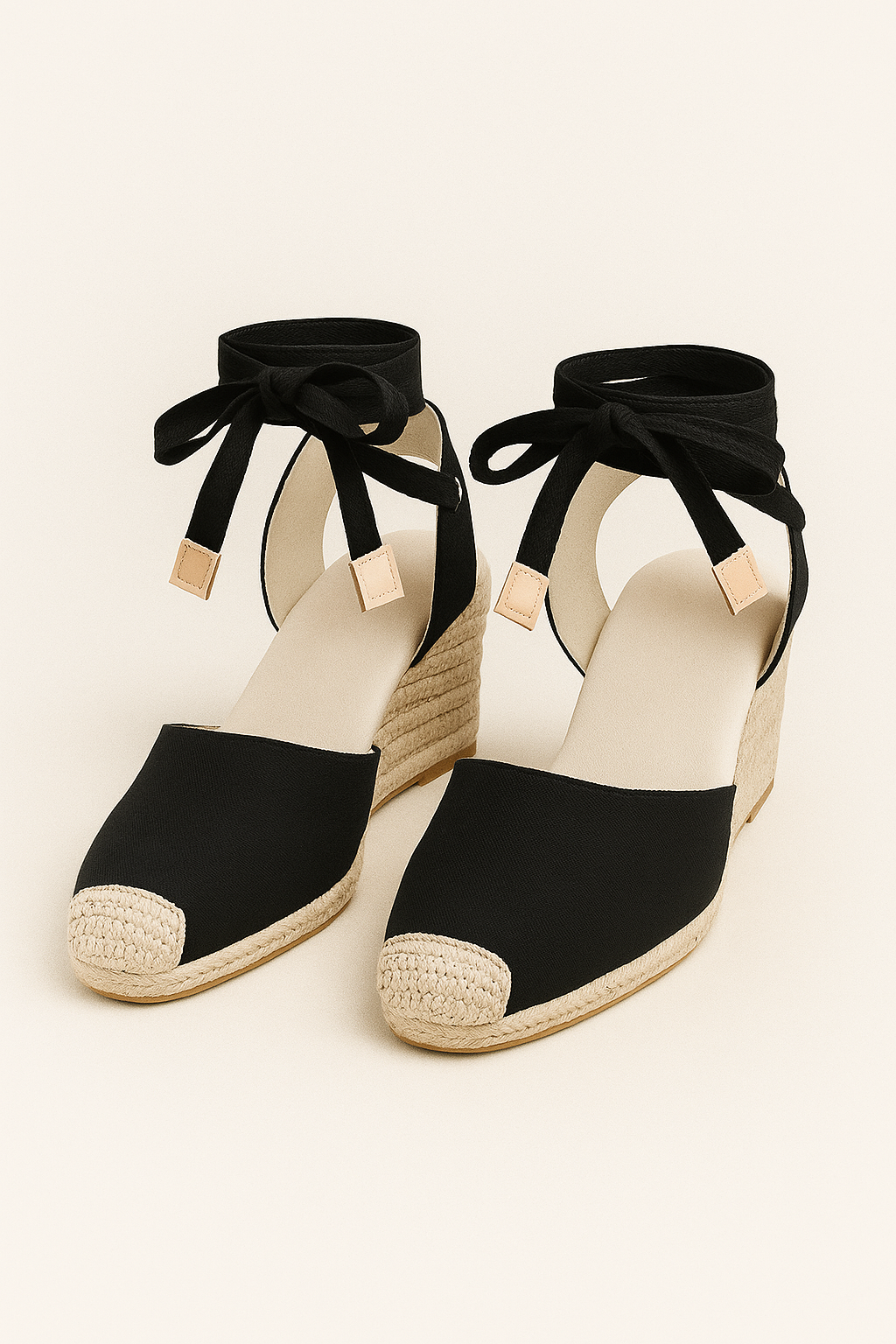 Zoey | Sommerbløde espadrilles med ankellænker - Sort - Zoey | Sommerbløde espadrilles med ankellænker - €25 - {{ product_tags }