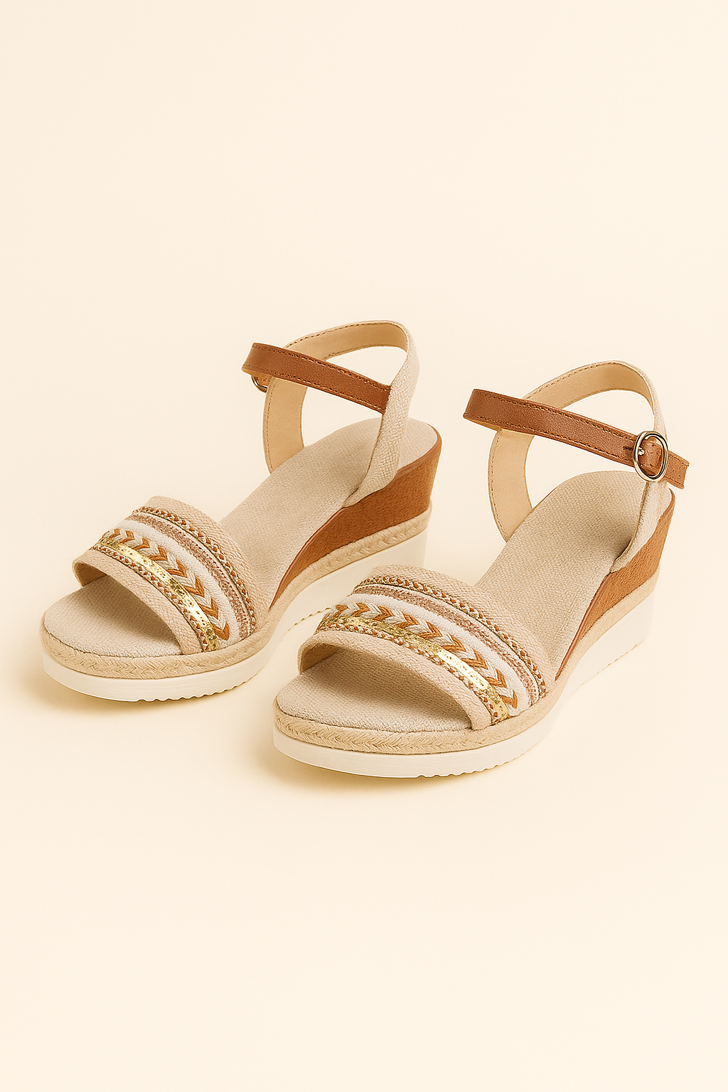 Emma | Wedge sandal med ankelrem i boho chic stil - Kakifrugter - Emma | Wedge sandal med ankelrem i boho chic stil - €25 - {{ product_tags }
