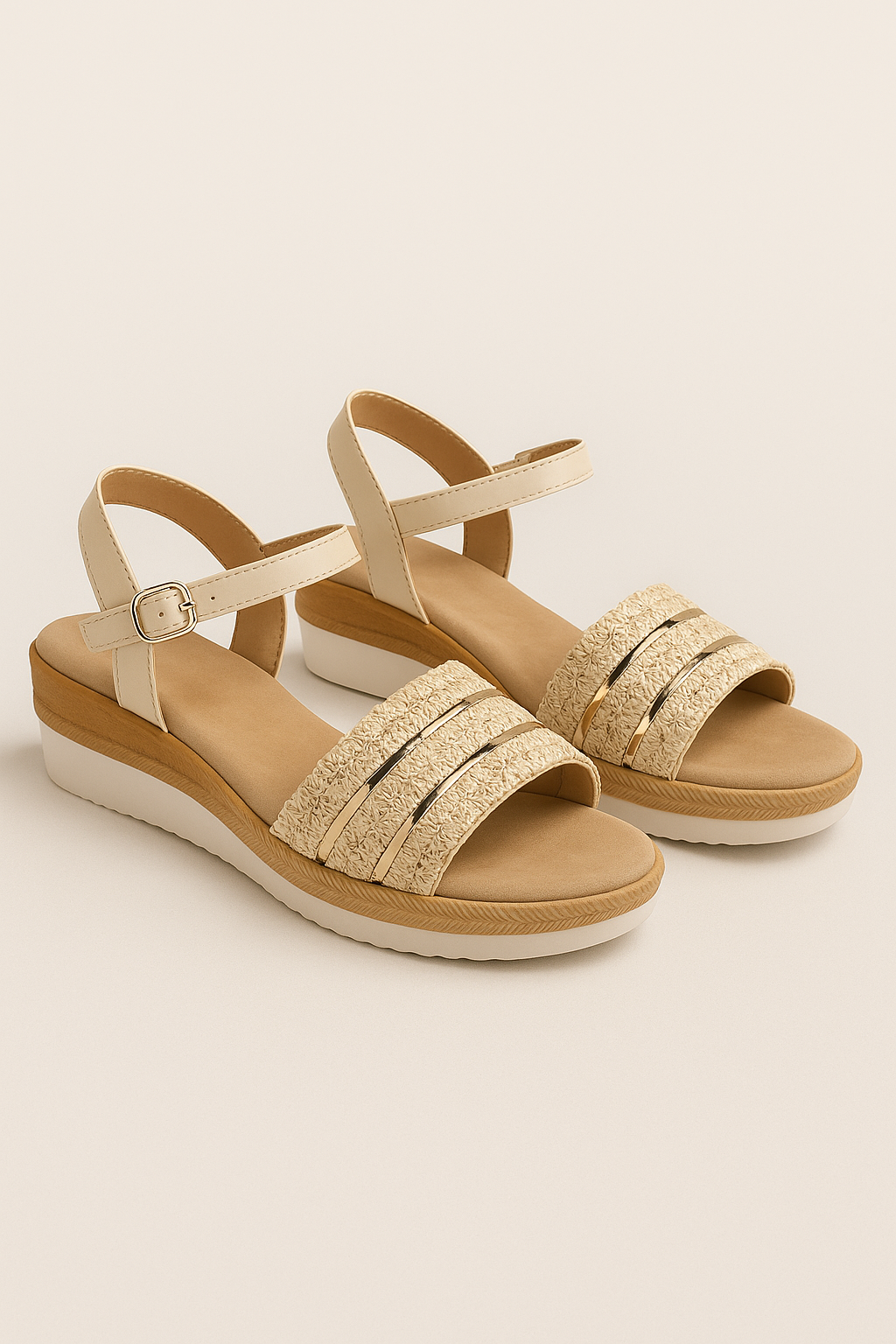 Lucy | Sandaler med let hæl og vævede detaljer - Beige - Lucy | Sandaler med let hæl og vævede detaljer - €25 - {{ product_tags }