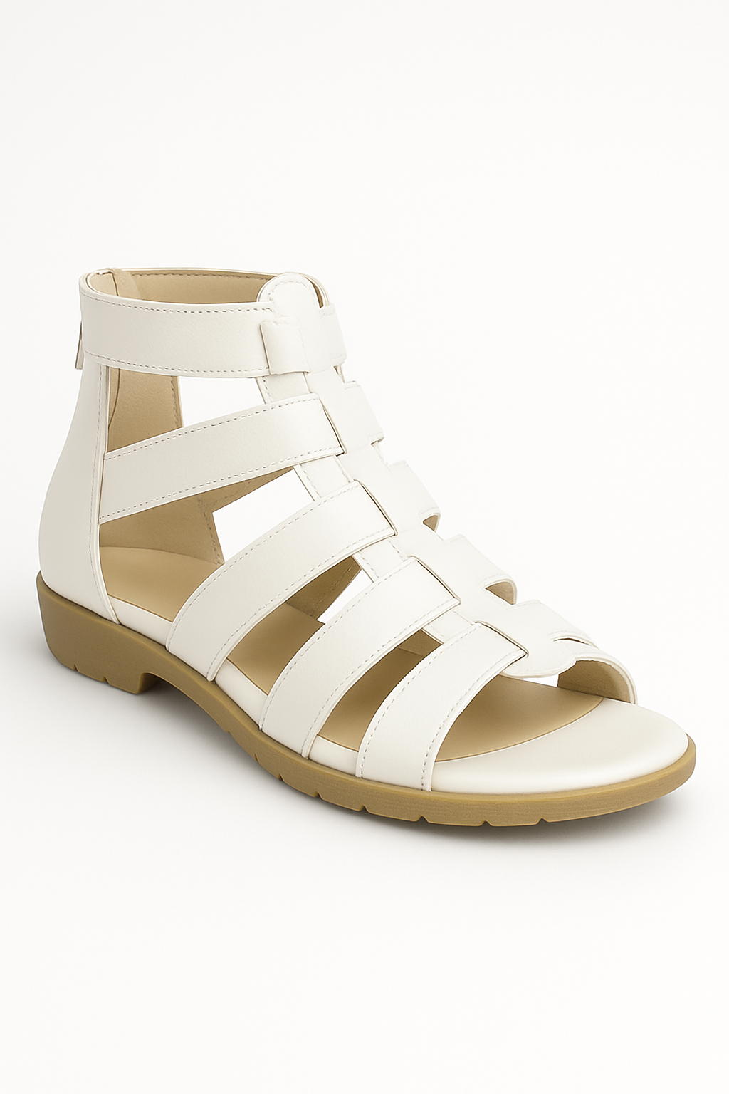 Mira | Gladiatorsandaler i eco-læder med baglæns lynlås - Hvid - Mira | Gladiatorsandaler i eco-læder med baglæns lynlås - €25 - {{ product_tags }
