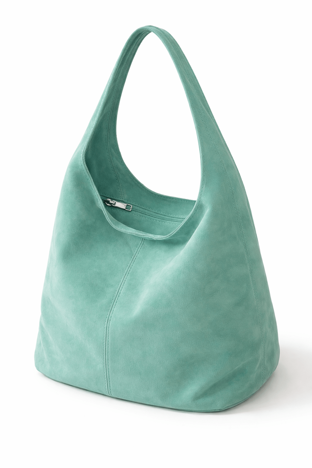 Suede Shopper Taske med Lynlaas - Mint - Bag - {{ product_tags }