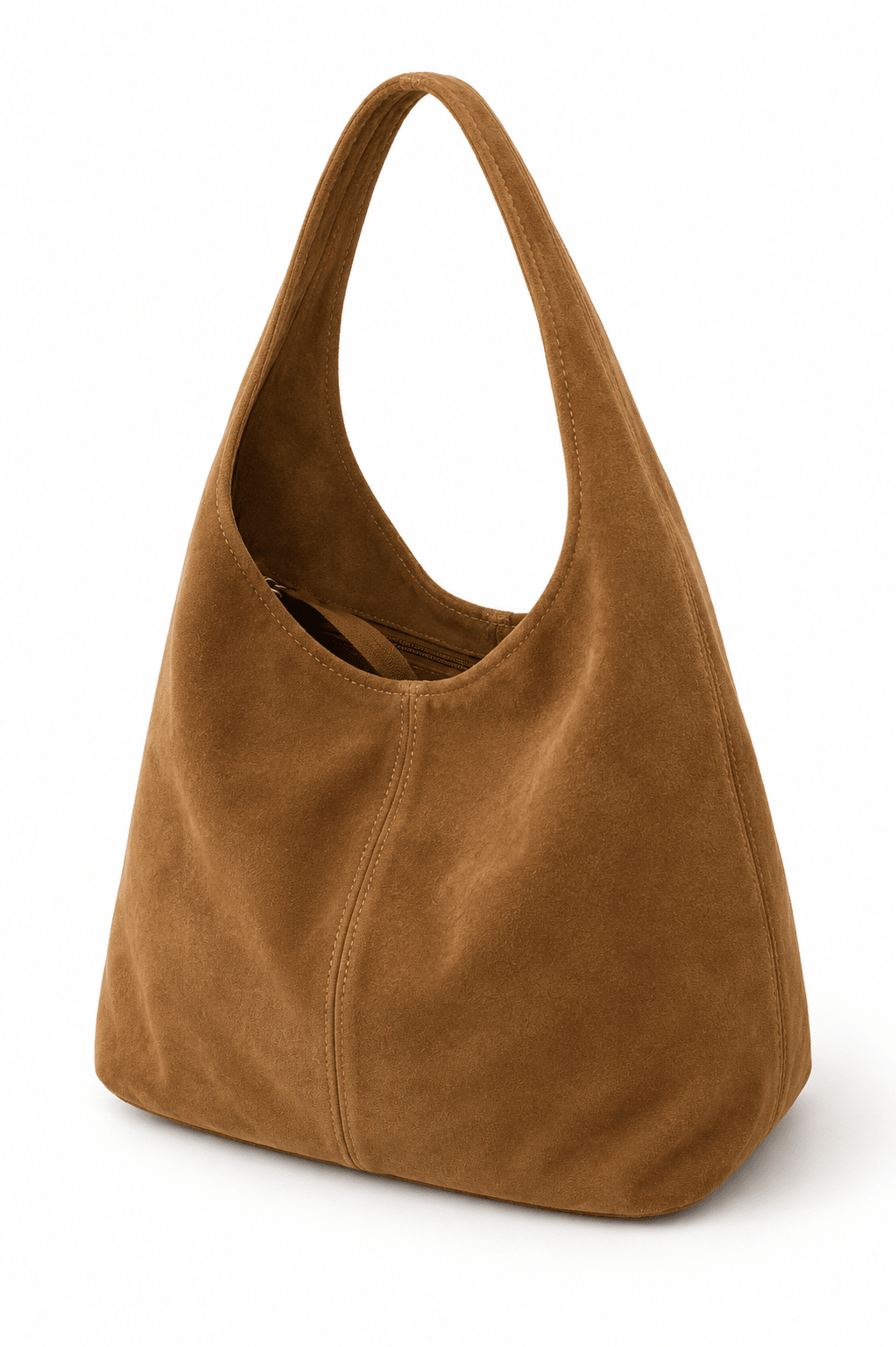 Suede Shopper Taske med Lynlaas - Camel - Bag - {{ product_tags }