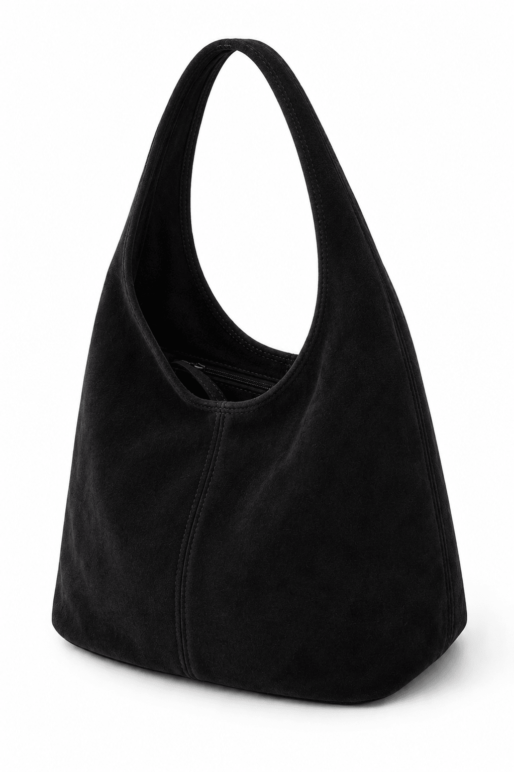 Suede Shopper Taske med Lynlaas - Sort - Bag - {{ product_tags }