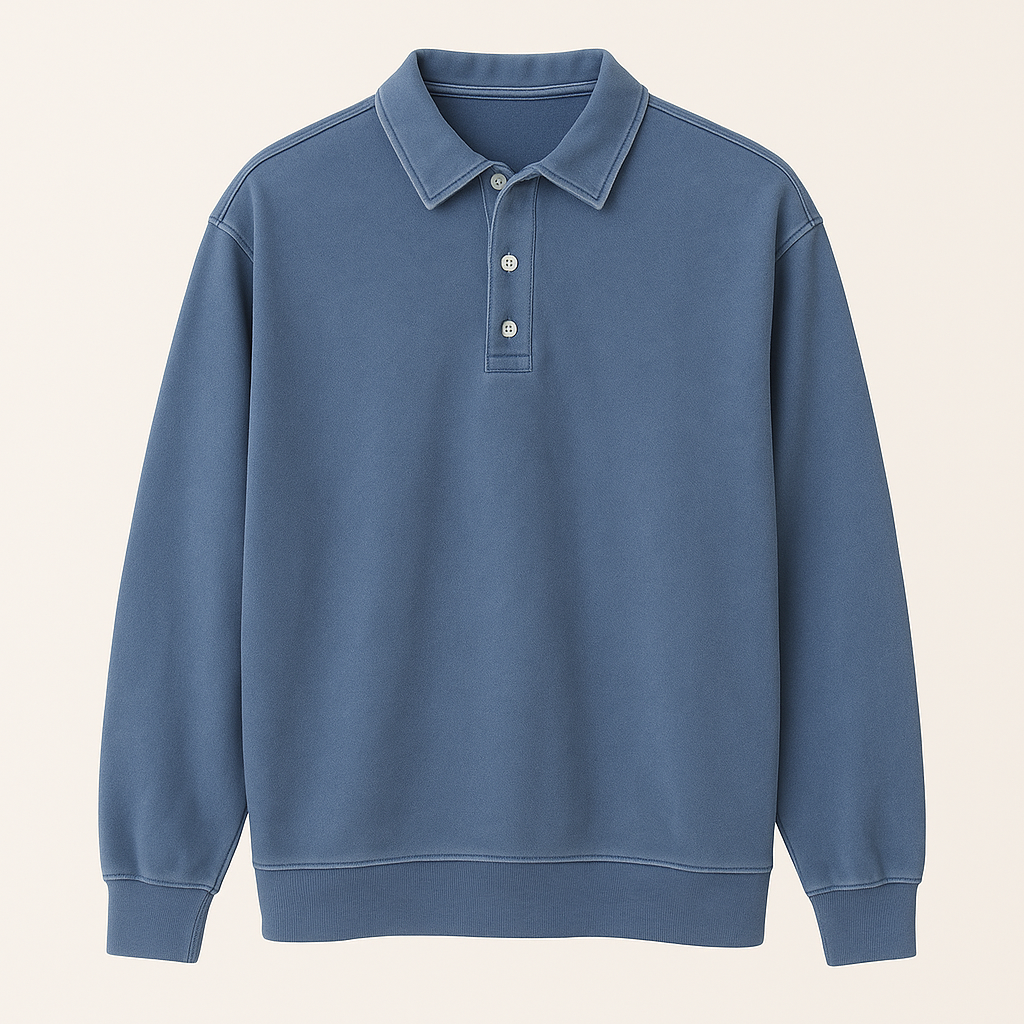 Leonardo | Vintage vaskede langærmede poloshirt - Blå - men's fashion - {{ product_tags }
