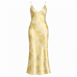 Aurora | Gold-Toned Satin Slip Dress - Backless, Flowing Elegance