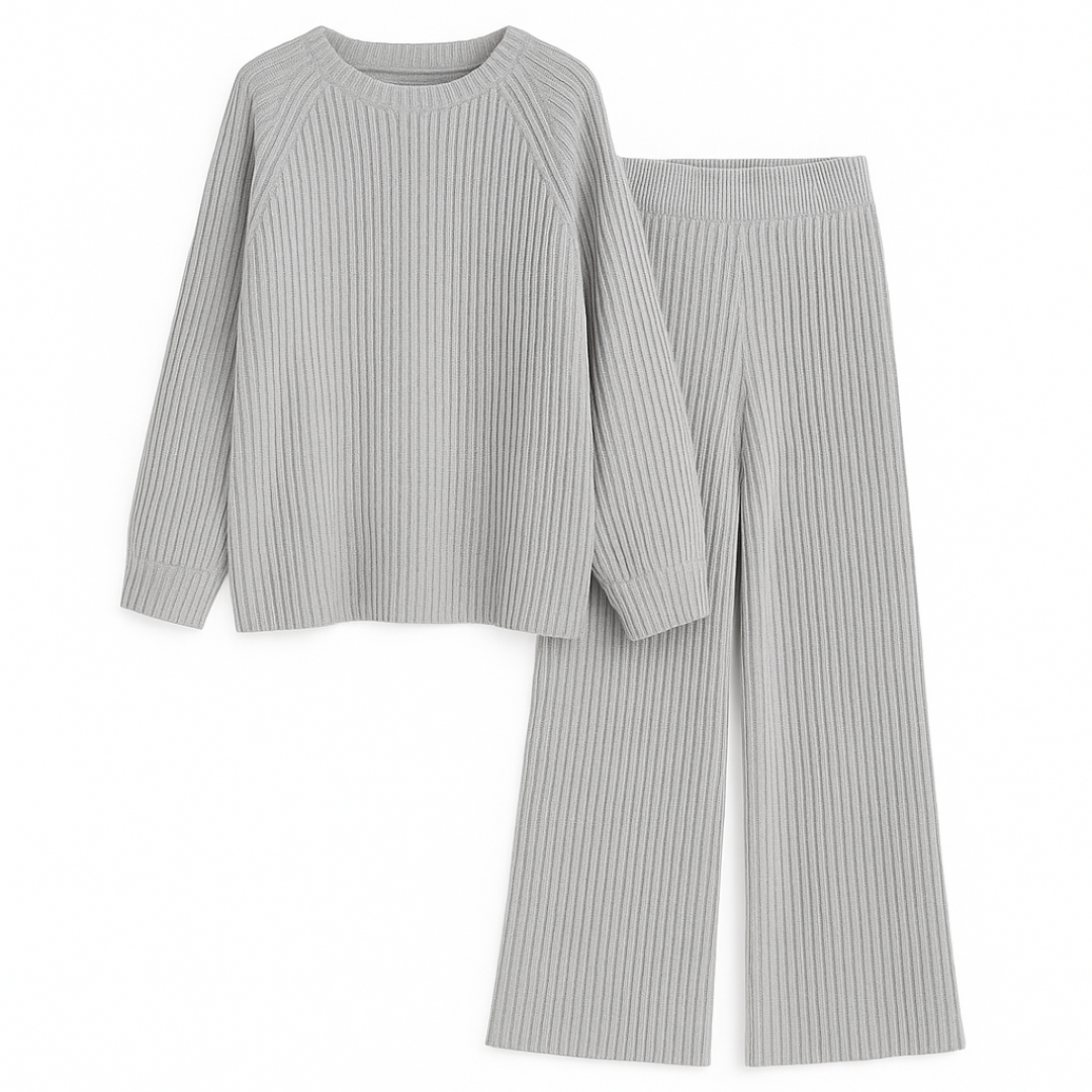 Eliza | Hyggeligt ribbet loungesæt - Grå - women's fashion - {{ product_tags }