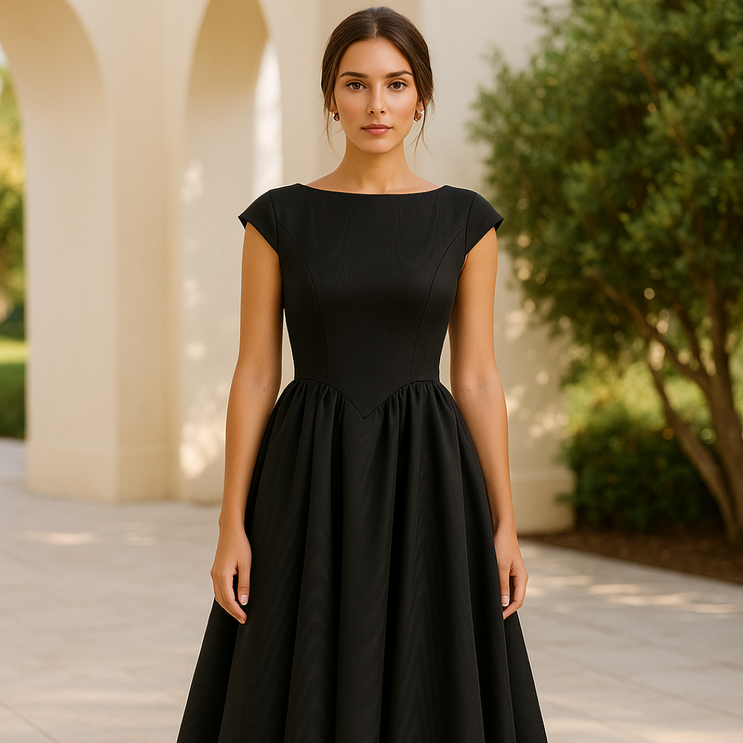 Valentina – Elegant sort midi-kjole med åben ryg - - women's fashion - {{ product_tags }