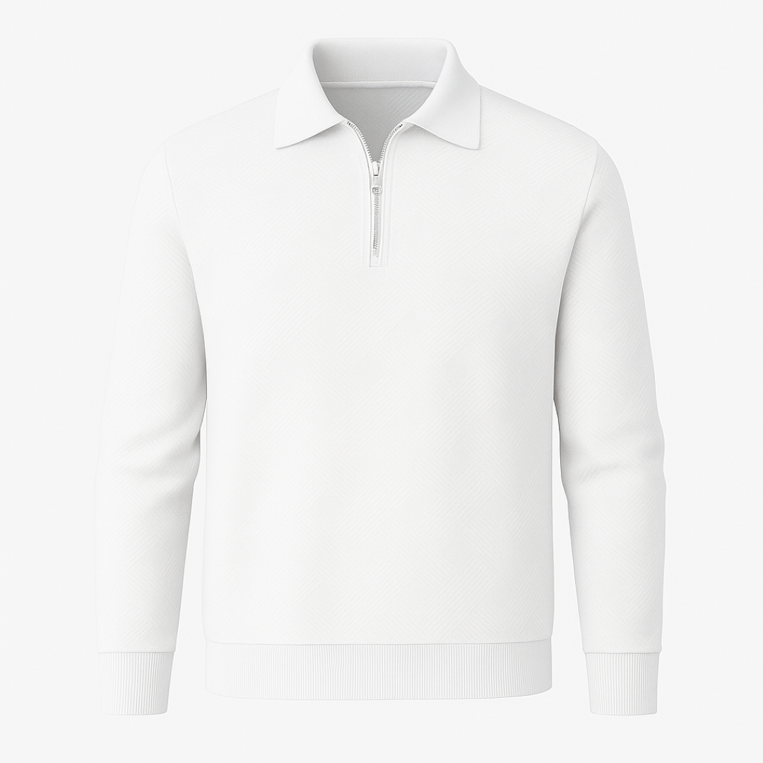 Victor | Textureret herrepullover med kvart lynlås - Moderne pasform - Hvid - men's fashion - {{ product_tags }