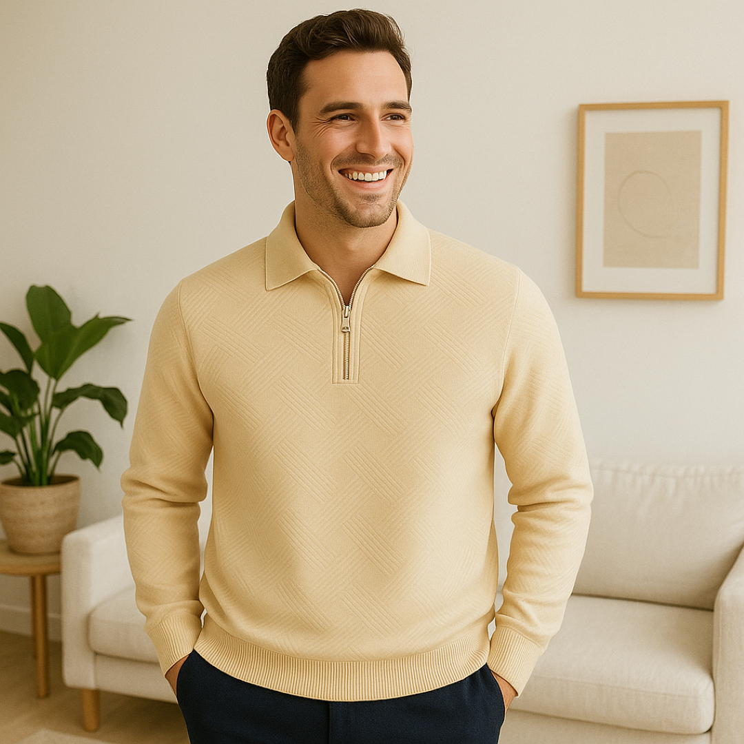 Victor | Textureret herrepullover med kvart lynlås - Moderne pasform - - men's fashion - {{ product_tags }