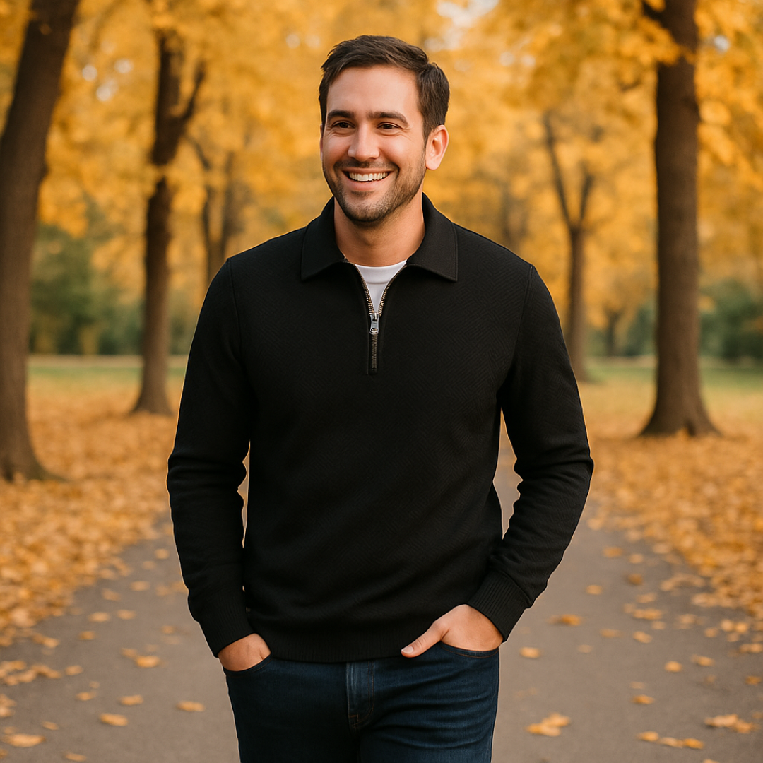 Victor | Textureret herrepullover med kvart lynlås - Moderne pasform - - men's fashion - {{ product_tags }
