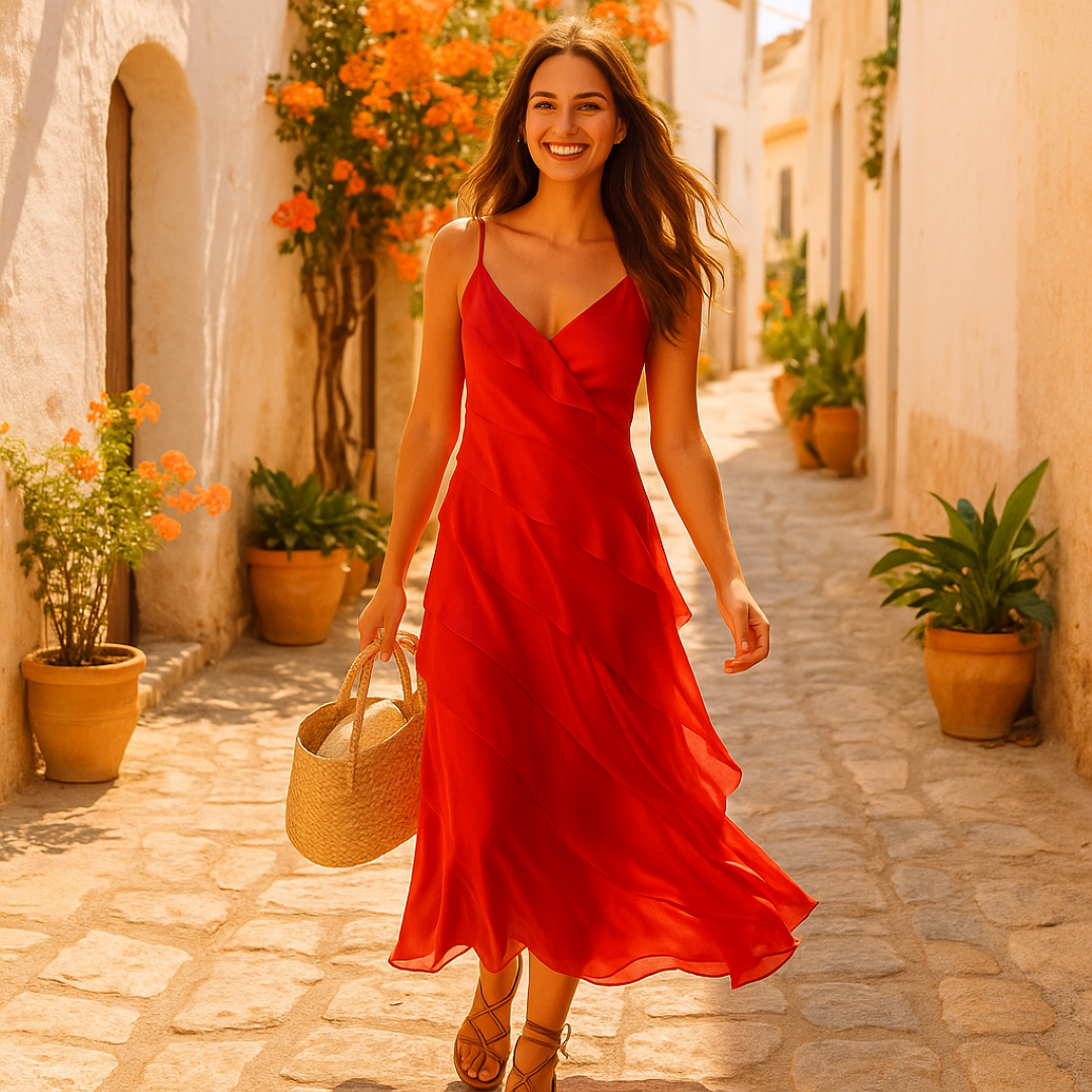Grace | Lang kjole med tynde stropper og lagdelt volant - - women's fashion - {{ product_tags }