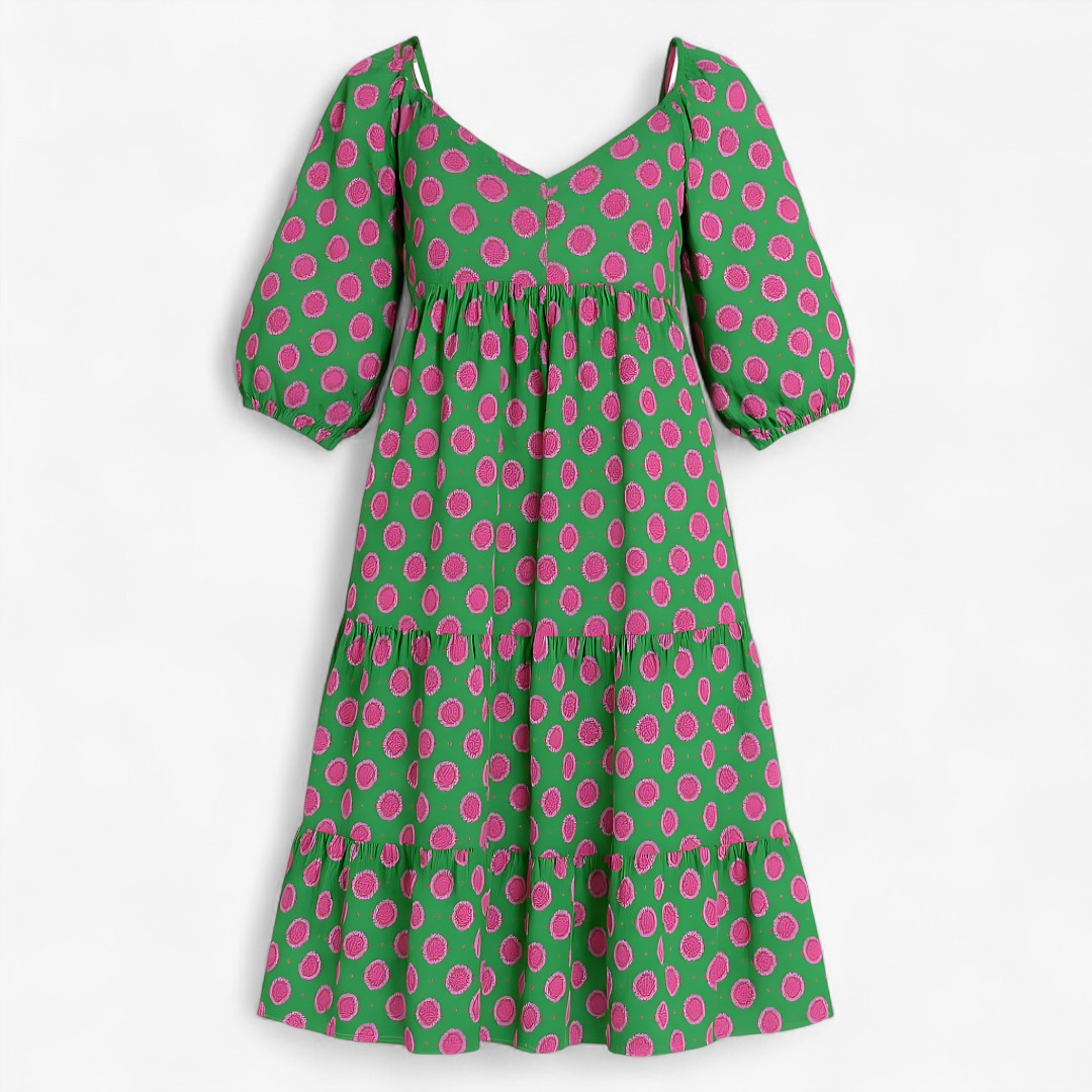 Lara | Bohemisk langt hverdagsskjørt med diskret print - Grøn-Rosa - women's fashion - {{ product_tags }