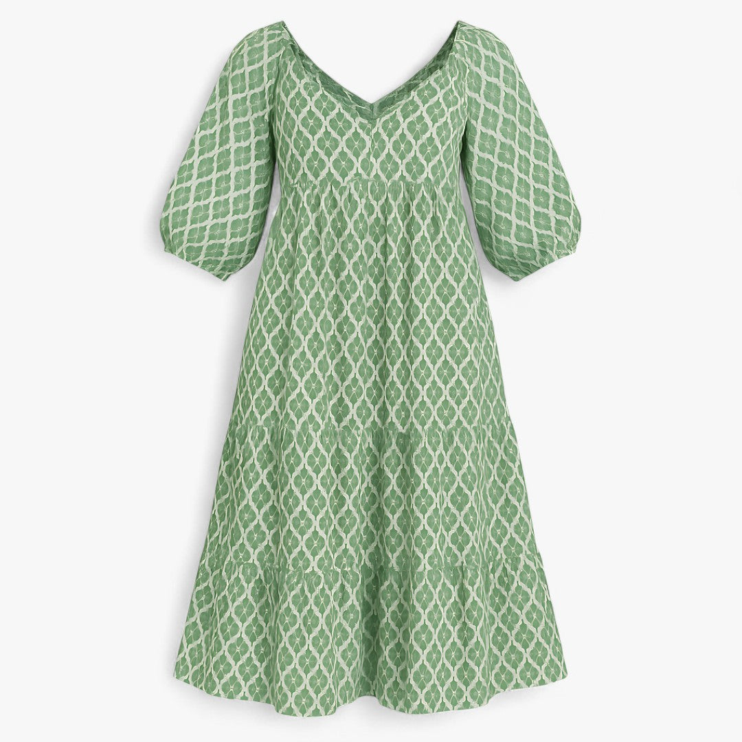 Lara | Bohemisk langt hverdagsskjørt med diskret print - Grøn-Hvid - women's fashion - {{ product_tags }